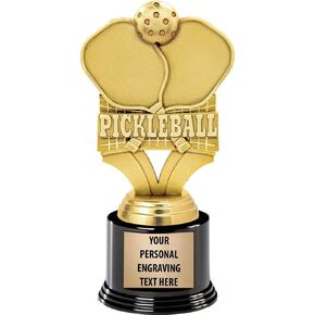 Crown Awards Pickleball Trophies with Custom Engraving, 7.25" Personalized Pickleball Trophy On Deluxe Round Base Prime