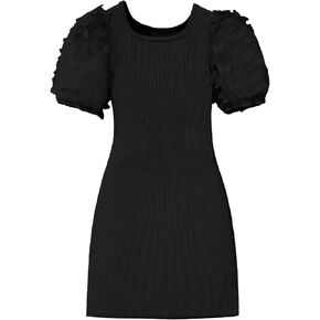SOLY HUX Girl's Appliques Mesh Puff Short Sleeve Bodycon Pencil Midi Dresses