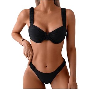 MakeMeChic Women's 2 Piece Bathing Suit Underwire High Cut Bikini Set Swimsuit