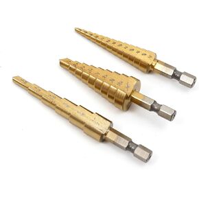 3Pcs Large HSS Steel Step Cone Drill Titanium Bit Hole Cutter(3/16"-1/2",1/4"-3/4",1/8"-1/2")