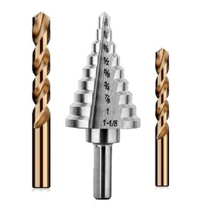 M35 Drill Bits Set for Metal, Step Bits 3/16"- 1_1/8", Drill Bit 3/16",1/4", Heavy Duty for Stainless Steel, Mild Metal Aluminum,Copper,11-Steps,3PCS, A118P2