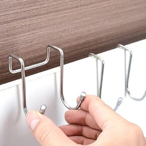 4PCS Over Cabinet Hook - Over The Door Drawer Cabinet Hook， Double S-Shaped Hook，Metal over The door s hooks for Bathroom Frameless Glass Shower Door (304 Stainless steel)