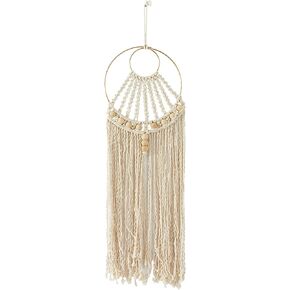 Deco 79 Fabric Macrame Handmade Home Wall Decor Intricately Weaved Wall Sculpture with Beaded Fringe Tassels, Wall Art 10" x 1" x 38", Brown