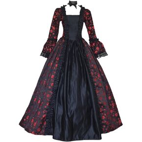 CountryWomen القرن 18th المرأة الروكوكو الكرة ثوب الطباعة ازياء طويلة القوطية الفيكتوري فستان حفلة تنكرية موضوع فساتين