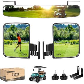 Universal Golf Cart Rear View Mirror Wide Rear View Convex and Folding Side View Mirrors Kit for Club Car, EZGO and other