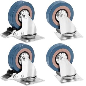 4 PCS 3 Inch 440 LB 360 Degree Gray Rubber Swivel Casters Wheels Set, Polyvinyl Chloride Heavy Duty Plate Casters for Carts, Furniture, Workbench, Trolley, 2 with Brake and 2 without