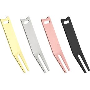 PATIKIL Metal Bending Golf Divot Repair Tool, 4 Pcs Metal Golf Fork Accessory Curved Spit for Golf Golfer Men Women Repairing, Gold Silver Black Copper