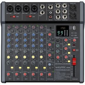B100 Professional Mixer for Recording DJ Stage Karaoke Music Application w/ 99 DSP Effect USB Drive for Computer Recording Input, XLR Microphone Jack, 48V Powerfor Professional (10-Channel)