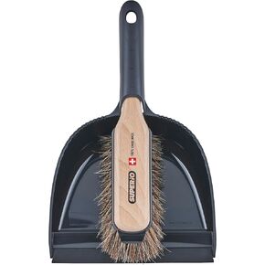 Superio Handheld Comfort Grip Dustpan and Brush Set - Hand Broom with Swiss Natural Horsehair Bristles.