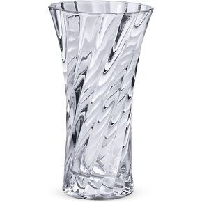 Royal Imports Flower Rose Vase Crystal-look Glass, Clear Modern Decorative Centerpiece Large Opening, Wedding Table Bouquet, Living Room Gift - Swirl Design