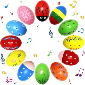 12 Pack Wooden Musical Eggs Shakers Maracas for Baby Kids Percussion Instrument Early Learning Toys, Easter Stocking Stuffers