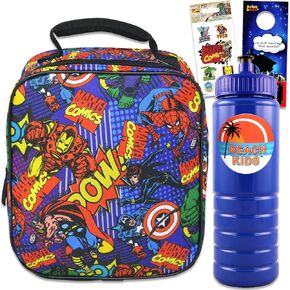 Avengers Lunch Box for Boys Set - Bundle Includes Insulated Avengers Lunch Bag Plus Water Bottle, Stickers, and More | Marvel Avengers Lunch Tote