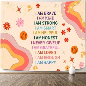 KJHL Rainbow Motivational Tapestry Wall Hanging Quote Positive Affirmations Saying Inspirational Classroom Tapestries Aesthetic Boho Kids Room Decor for Bedroom Living Room Dorm (44" x 60")
