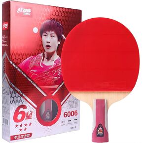 DHS New 6 Stars Table Tennis Racket, 6002/6006 Shank Handle or Pen Hold Superstars Series Pingpong Racquet with a Ppbigu Rubber Protector/Rubber Protection Film