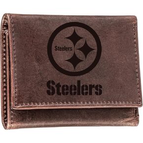 Evergreen Team Sports America NFL Pittsburgh Steelers Brown Wallet | Tri-Fold | Officially Licensed Stamped Logo | Made of Leather | Money and Card Organizer | Gift Box Included in Kuwait