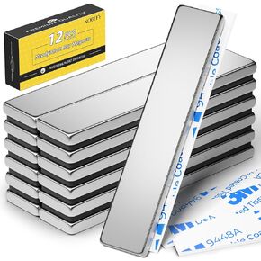 12 Pack Powerful Neodymium Magnets Bar, Rare Earth Magnet Heavy Duty with Double-Sided Adhesive - 60 x 10 x 3mm