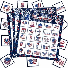 4th of July Bingo Game Cards - Independence Day Pin-on Party Games for Kids, Patriotic Party Favors Supplies, Indoor Oudoor Fourth of July Activities Accessories