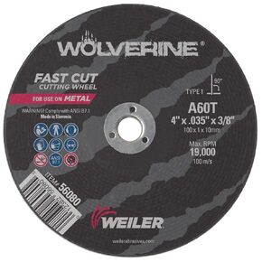 Weiler 58013 4-Inch Cutting Wheel, Tiger Zirc Metal Fast Cut & Long Life, High Performance Cutting, 0.035" Z60T Type 1 3/8" Arbor (Pack of 25)