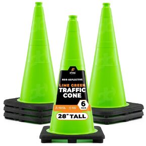 18" Lime Green Traffic Cone - 12 Pack - Premium PVC Safety Cone for Parking, Caution, Construction, Road Crews, Emergency Vehicle - Xpose Safety
