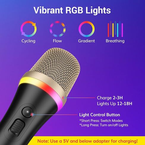 ميكروفون الكاريوكي الديناميكي TONOR RGB للغناء مع كابل 5M XLR، ميكروفون سلكي محمول باليد XLR، متوافق مع آلة الكاريوكي/مكبر الصوت/أمبير/خلاط لغناء الكاريوكي والكلام والأنشطة الخارجية in Kuwait