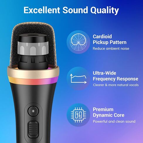 ميكروفون الكاريوكي الديناميكي TONOR RGB للغناء مع كابل 5M XLR، ميكروفون سلكي محمول باليد XLR، متوافق مع آلة الكاريوكي/مكبر الصوت/أمبير/خلاط لغناء الكاريوكي والكلام والأنشطة الخارجية in Kuwait