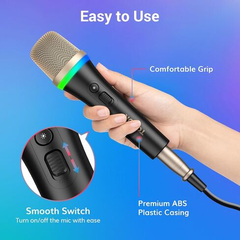 ميكروفون الكاريوكي الديناميكي TONOR RGB للغناء مع كابل 5M XLR، ميكروفون سلكي محمول باليد XLR، متوافق مع آلة الكاريوكي/مكبر الصوت/أمبير/خلاط لغناء الكاريوكي والكلام والأنشطة الخارجية in Kuwait