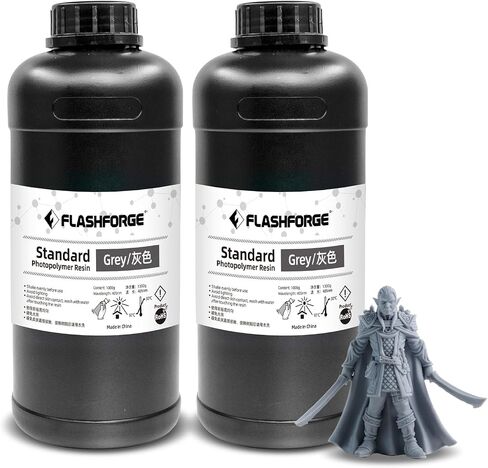 FLASHFORGE 3D Printer Resin, LCD UV-Fast-Curing Resin 405nm Standard Photopolymer Resin for LCD 3D Printing with High Precision Printing, Low Odor (Grey, 2000G) in Saudi Arabia