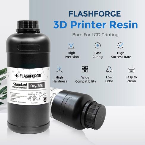 FLASHFORGE 3D Printer Resin, LCD UV-Fast-Curing Resin 405nm Standard Photopolymer Resin for LCD 3D Printing with High Precision Printing, Low Odor (Grey, 2000G) in Saudi Arabia