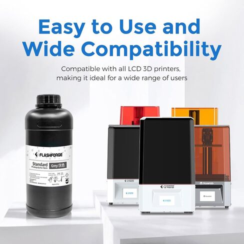 FLASHFORGE 3D Printer Resin, LCD UV-Fast-Curing Resin 405nm Standard Photopolymer Resin for LCD 3D Printing with High Precision Printing, Low Odor (Grey, 2000G) in Saudi Arabia