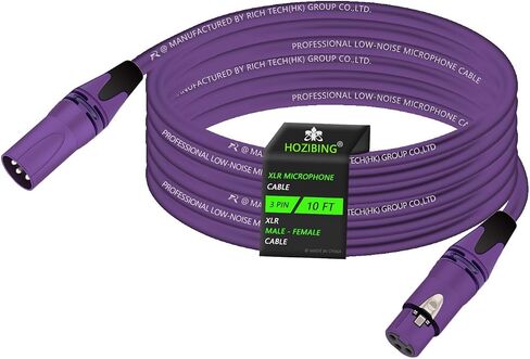 XLR to XLR Microphone Cable XLR Male to Female Mic Cable 3-Pin Balanced Shielded 27AWG OFC XLR Cable for Mic Mixer, Recording Studio, Podcast-Multi Colored, Zinc Alloy Connectors 1 Pack (Purple, 10FT) in Saudi Arabia