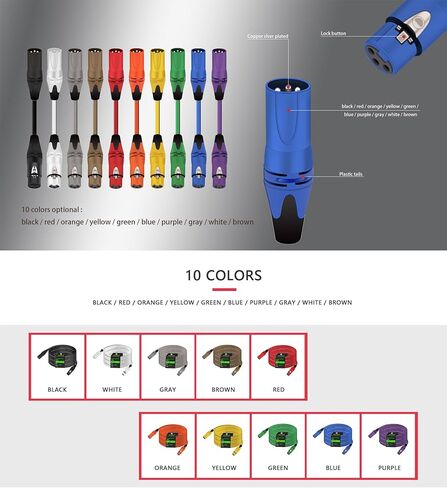 XLR to XLR Microphone Cable XLR Male to Female Mic Cable 3-Pin Balanced Shielded 27AWG OFC XLR Cable for Mic Mixer, Recording Studio, Podcast-Multi Colored, Zinc Alloy Connectors 1 Pack (Purple, 10FT) in Saudi Arabia
