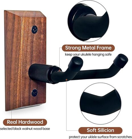 Ukulele Wall Mount Hanger, Black Walnut Hardwood Upgrade Ukulele Hanger Holder For Concert Pineapple Soprano Tenor Baritone Mandolin and Banjo, Ukulele Wall Hook Display For Home, Studio, Concert. in Kuwait