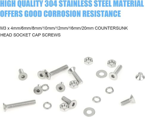 360 Pieces M2.5 x 4mm/6mm/8mm/10mm/12mm/16mm/20mm/25mm, Stainless Steel 304 Hex Socket Head Cap Bolts Screws Washers Nuts Kit with Hex Wrench in Saudi Arabia