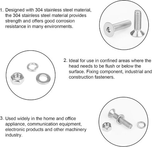 360 Pieces M2.5 x 4mm/6mm/8mm/10mm/12mm/16mm/20mm/25mm, Stainless Steel 304 Hex Socket Head Cap Bolts Screws Washers Nuts Kit with Hex Wrench in Saudi Arabia