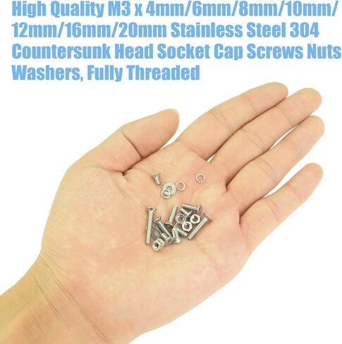 360 Pieces M2.5 x 4mm/6mm/8mm/10mm/12mm/16mm/20mm/25mm, Stainless Steel 304 Hex Socket Head Cap Bolts Screws Washers Nuts Kit with Hex Wrench in Saudi Arabia