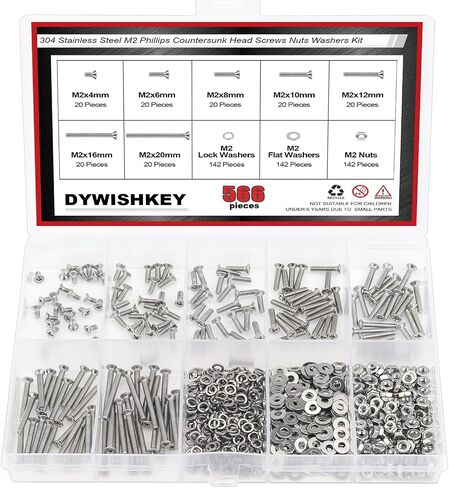 360 Pieces M2.5 x 4mm/6mm/8mm/10mm/12mm/16mm/20mm/25mm, Stainless Steel 304 Hex Socket Head Cap Bolts Screws Washers Nuts Kit with Hex Wrench in Saudi Arabia