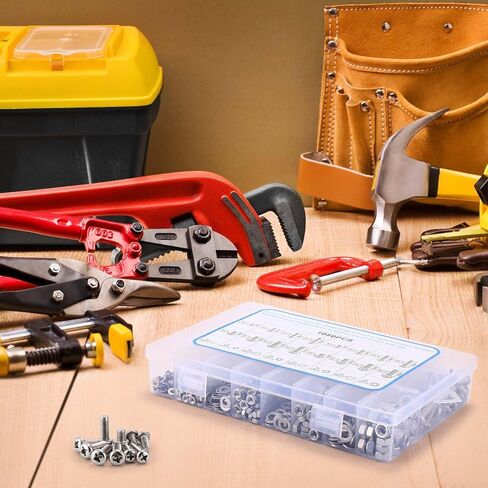 1040Pcs Nuts and Bolts Assortment Kit, M3/M4/M5/M6 304 Stainless Steel Metal Screws Kit, Phillips Drive Pan Head with Flat Washers Screw Assortment in Saudi Arabia