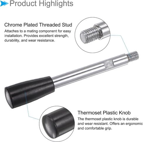 Revolving Crank Clamping Handle, M8 Male Thread 116mm Length, Chrome Plated Long Arm Handwheel Handle Knob Black - (Applications: for Lathe Machinery), 4-Pieces in Saudi Arabia