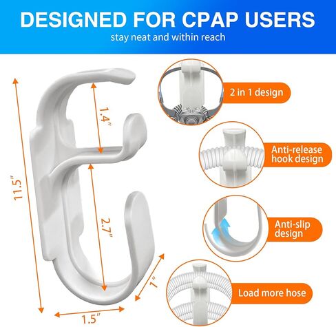 قطعتان من شماعة خرطوم CPAP مع ميزة مضادة للفك - خطاف قناع CPAP وحامل أنابيب - منظم خرطوم CPAP يتجنب تشابك خرطوم CPAP - لوازم Cpap التي يمكن أن تحسن نومك in Kuwait