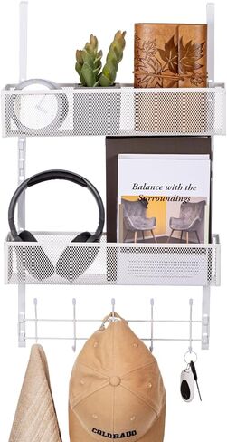 منظم خطافات فوق الباب، رف معطف مع 5 خطافات وسلتين شبكيتين، منظم تخزين خلف الباب للحمام وغرفة النوم والمطبخ والمكتب (أسود) in Kuwait