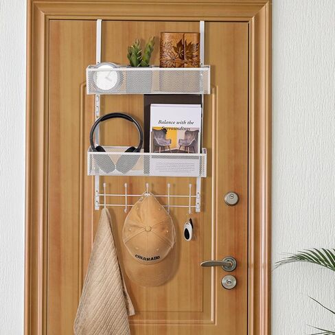 منظم خطافات فوق الباب، رف معطف مع 5 خطافات وسلتين شبكيتين، منظم تخزين خلف الباب للحمام وغرفة النوم والمطبخ والمكتب (أسود) in Kuwait