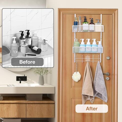 منظم خطافات فوق الباب، رف معطف مع 5 خطافات وسلتين شبكيتين، منظم تخزين خلف الباب للحمام وغرفة النوم والمطبخ والمكتب (أسود) in Kuwait