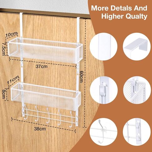 منظم خطافات فوق الباب، رف معطف مع 5 خطافات وسلتين شبكيتين، منظم تخزين خلف الباب للحمام وغرفة النوم والمطبخ والمكتب (أسود) in Kuwait