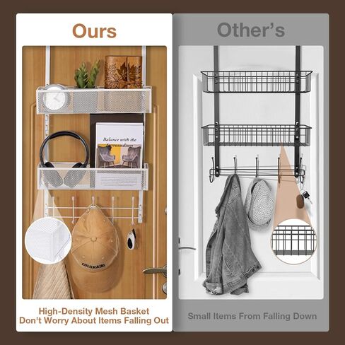منظم خطافات فوق الباب، رف معطف مع 5 خطافات وسلتين شبكيتين، منظم تخزين خلف الباب للحمام وغرفة النوم والمطبخ والمكتب (أسود) in Kuwait