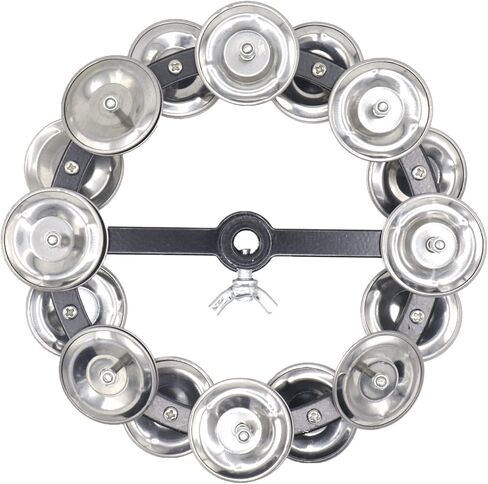 صف مزدوج من الصنج هيهات تامبورين، مجموعة طبلة قابلة للتركيب مع 8 نغمات فولاذية مزدوجة الصف، دف ذو قبعة عالية احترافية، حلقة قرع طبلة ملحقة من الصنج فضية in Kuwait