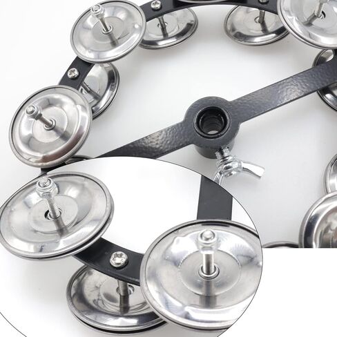 صف مزدوج من الصنج هيهات تامبورين، مجموعة طبلة قابلة للتركيب مع 8 نغمات فولاذية مزدوجة الصف، دف ذو قبعة عالية احترافية، حلقة قرع طبلة ملحقة من الصنج فضية in Kuwait