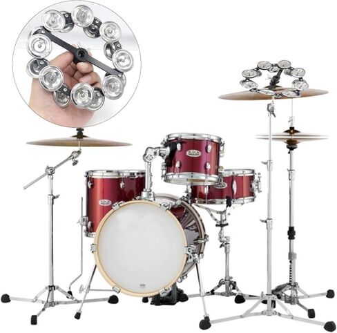 صف مزدوج من الصنج هيهات تامبورين، مجموعة طبلة قابلة للتركيب مع 8 نغمات فولاذية مزدوجة الصف، دف ذو قبعة عالية احترافية، حلقة قرع طبلة ملحقة من الصنج فضية in Kuwait