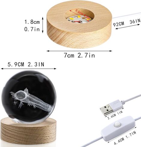 كرة كريستال Axolotl ثلاثية الأبعاد مع قاعدة إضاءة LED ملونة مقاس 2.3 بوصة كرات زجاجية مزخرفة من Axolotl وزن الورق مع حامل مصباح خشبي مجال زجاجي هدية ديكور المنزل in Kuwait