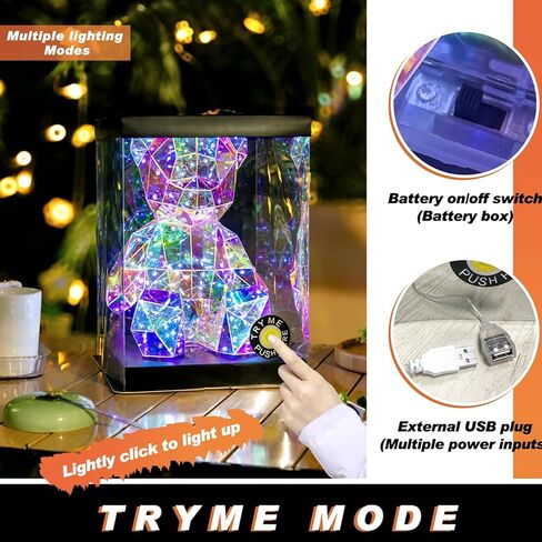 ضوء ليلي LED ملون على شكل دمية دب، ألعاب أطفال، مصباح بجانب السرير، هدية عيد ميلاد الأم والأطفال - تزيين الطاولة - مع قابس USB وصندوق هدايا in Kuwait