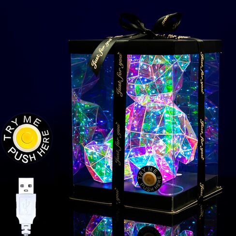 ضوء ليلي LED ملون على شكل دمية دب، ألعاب أطفال، مصباح بجانب السرير، هدية عيد ميلاد الأم والأطفال - تزيين الطاولة - مع قابس USB وصندوق هدايا in Kuwait